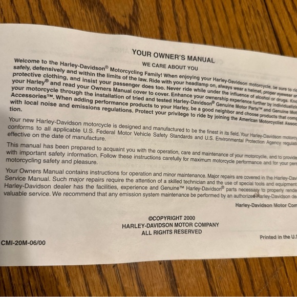 2001 Harley Davidson, DYNA model owners manual - Picture 7 of 7